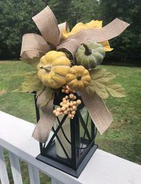 Harvest Multi Color Pumpkin Ribbon Leaf Lantern Swag