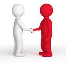 A Red and a White Person Figure shaking hands