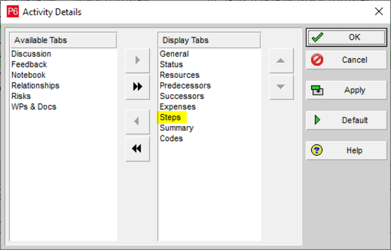 Use activity details box in Primavera P6