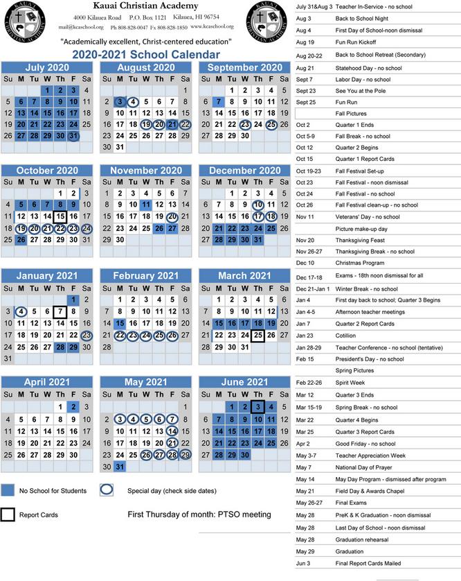 SCHOOL CALENDAR