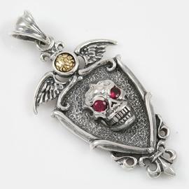 Red EyeSkull on Winged Shield with Fleur-De-Lis emblem Two Tone Bronze