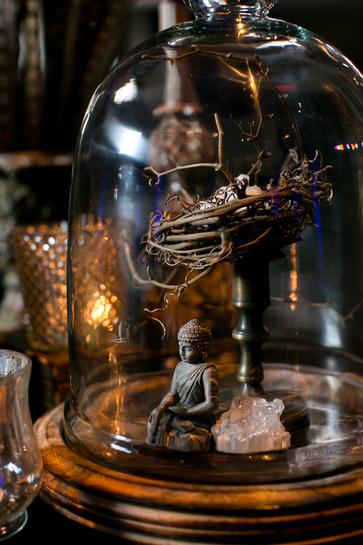 Cloche and Buddha Unique Details for Decor at a Wedding in Minnesota