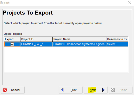 Select XML projects to export in Primavera P6