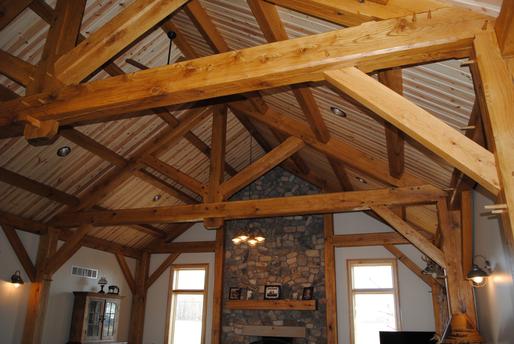 Interior detail of a timber frame home