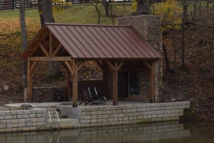 timber framed pavilion with chimney