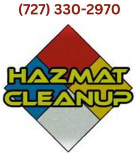 Hazmat Cleanup Logo representing our cleaning services along with our phone number in Florida.