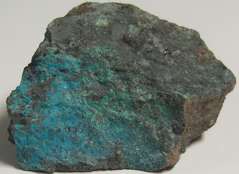 Pseudomalachite, Chrysocolla, manganese oxides, Schuyler Copper Mine (Schuyler Mine; Arlington Mine), North Arlington, Bergen County, New Jersey, USA