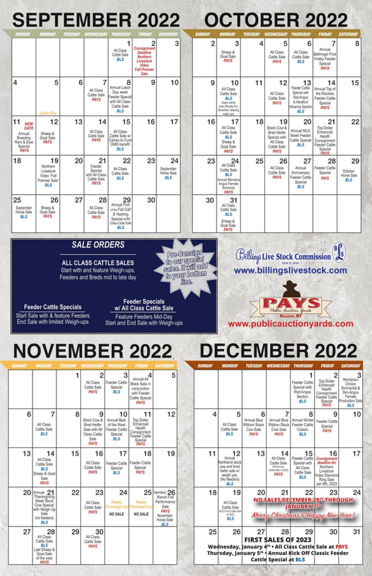 Cattle Sale Schedule