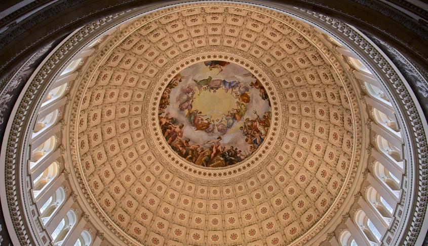 interior of the Capitol Rotunda looking up into dome