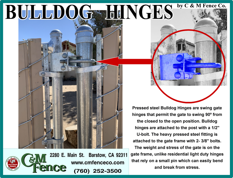Cyclone Fence, Chain Link Gates, bull dog hinge, C & M Fence