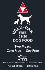 Valu-Pak dog food grain free with a variety of flavors and protein levels