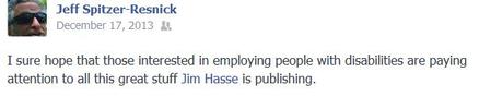 Facebook endorsement by an attorney of Jim Hasse writings.