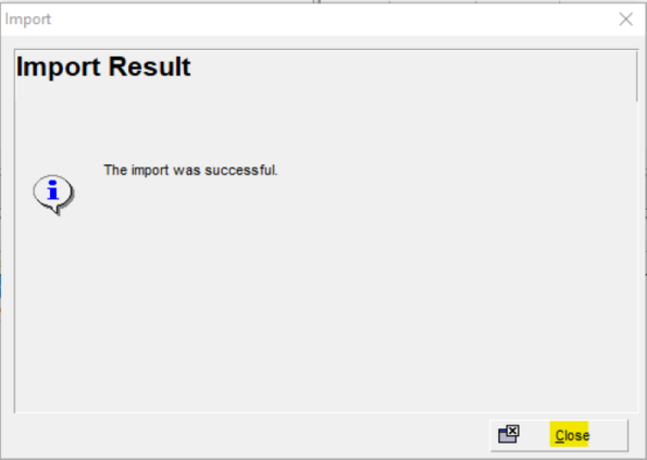 Primavera P6 import result dialog box and close