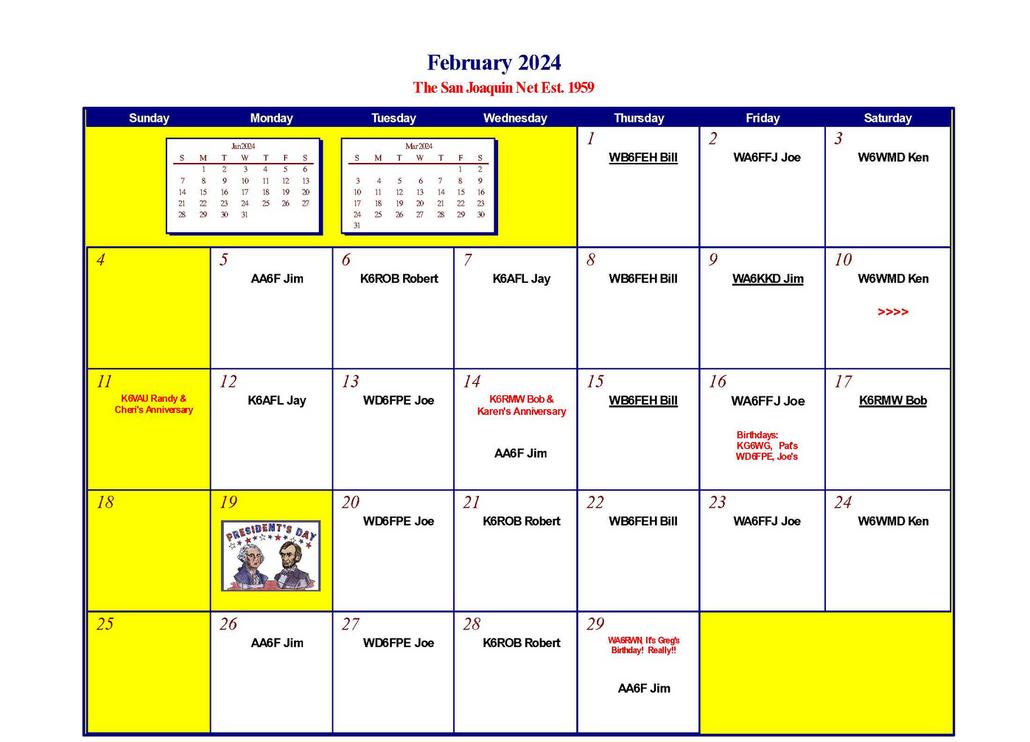 San Joaquin HF Net 3918 kHz Calendars