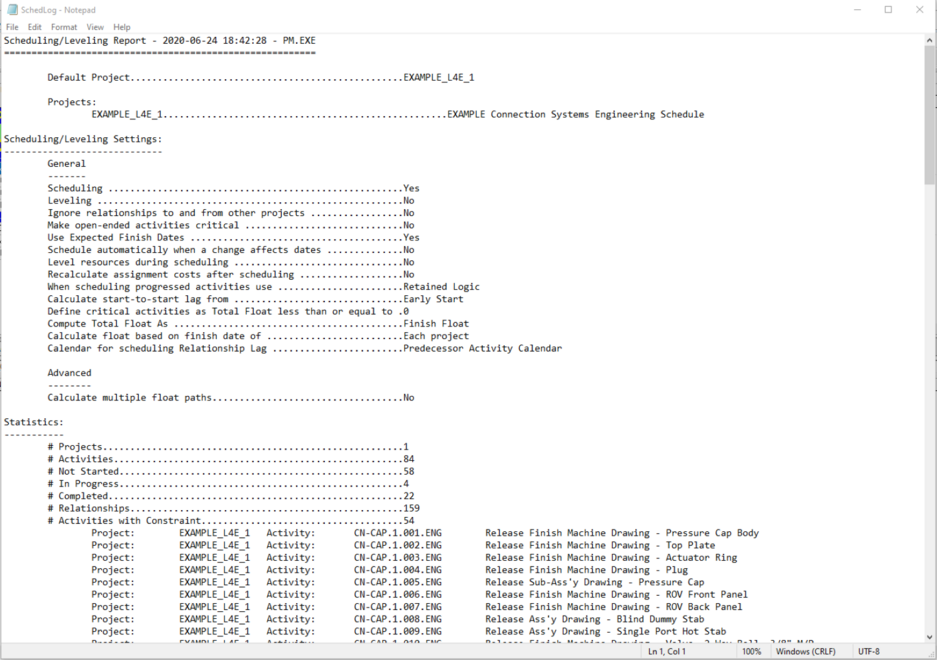 Run Primavera P6 schedule log report