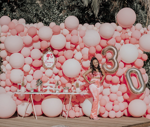 Balloon wall pink backdrop for barbie party dirty thirty birthday