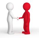 Red and White Figures shaking hands