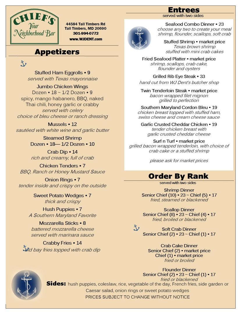 Chief's Menu