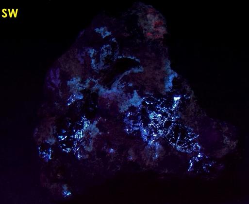 fluorescent CERUSSITE, HYDROZINCITE, GALENA - Passaic Pit (Marshall Mine; Passaic Mine), Sterling Hill, Ogdensburg, Franklin Mining District, Sussex County, New Jersey, USA