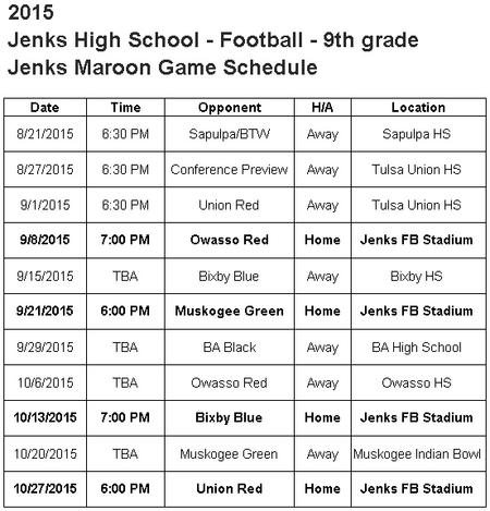 freshman schedule 9th grade football schedules maroon