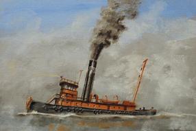 painting of a railroad tugboat