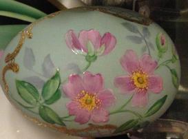 Original Design by Irene Graham Bisque Egg painted with raised work and gold scrolls