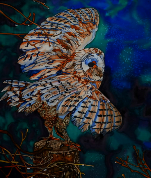 Silk Artist, Tracy Harris, Barn Owl, Salt Effect, Dye, Limited Edition, Tracy Harris