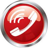 Red button with white phone headset shown ringing.