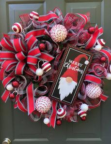 Christmas Gnome Black White Red Ornament Wreath