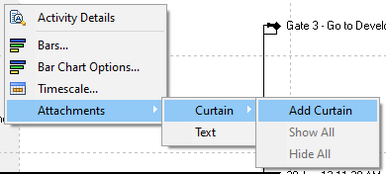 Right-click Primavera P6 Gantt and select attachments then curtain