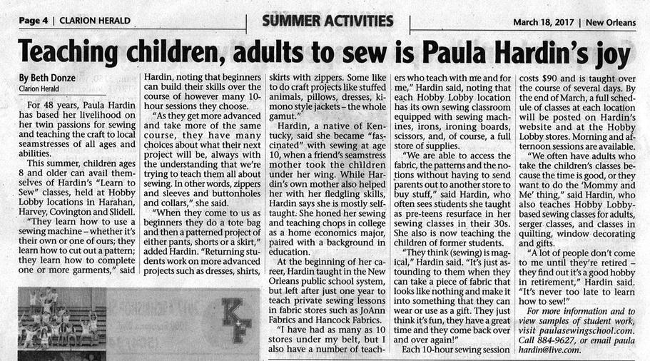 Paula Hardin's Sewing Classes