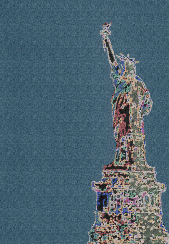 abstract Statue of Liberty on blue pebbly background
