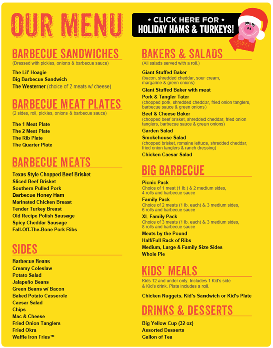 Dickey's barbecue shop pit menu