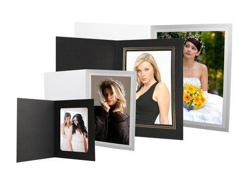 photo folders with foil imprinting in black champagne and grey