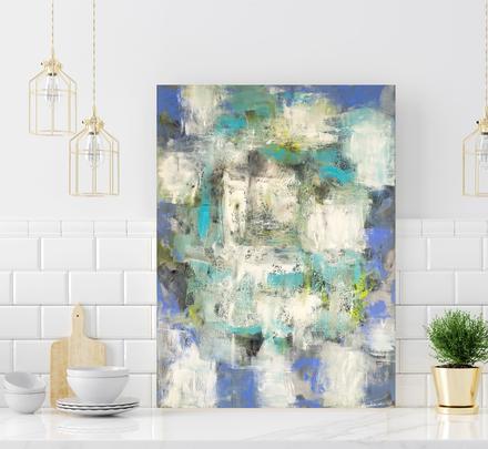 Blue, lavender and white abstract art