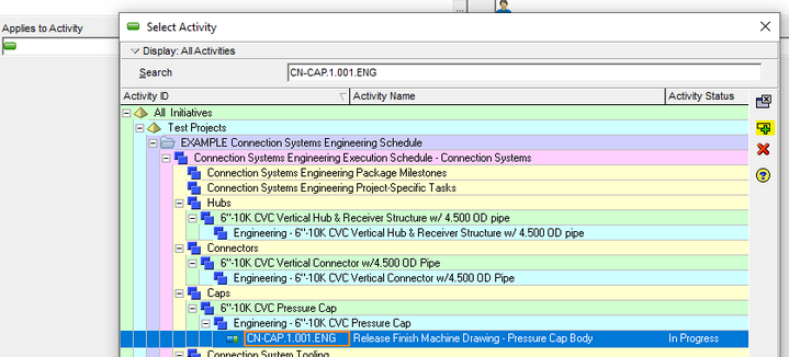 Choose issue for Primavera P6 schedule task