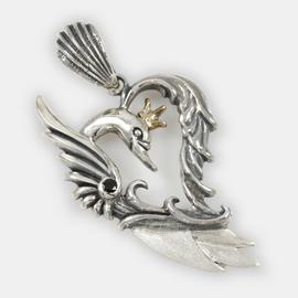 Queen Swan Heart Shape Two Tone Bronze & Sterling Silver Pendant
