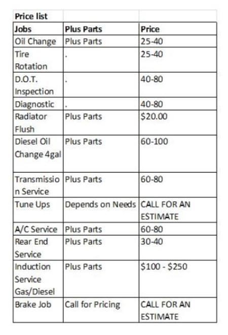 Mobile mechanic price list cost of mobile mechanic service rates Aone Mobile Mechanics Las Vegas NV 89108 call 702-625-3875