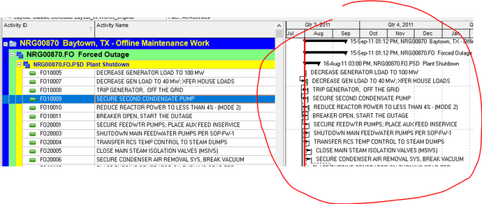 Gantt portion of Primavera P6 bars missing taskbar labels