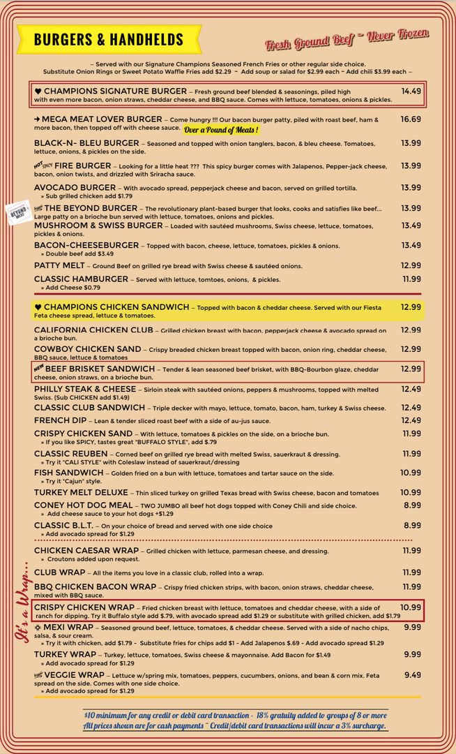 Champions sports bar and sales grill menu