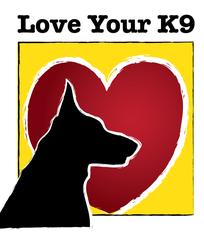 Love Your K9 in Home Dog Training logo german shepherd red heart
