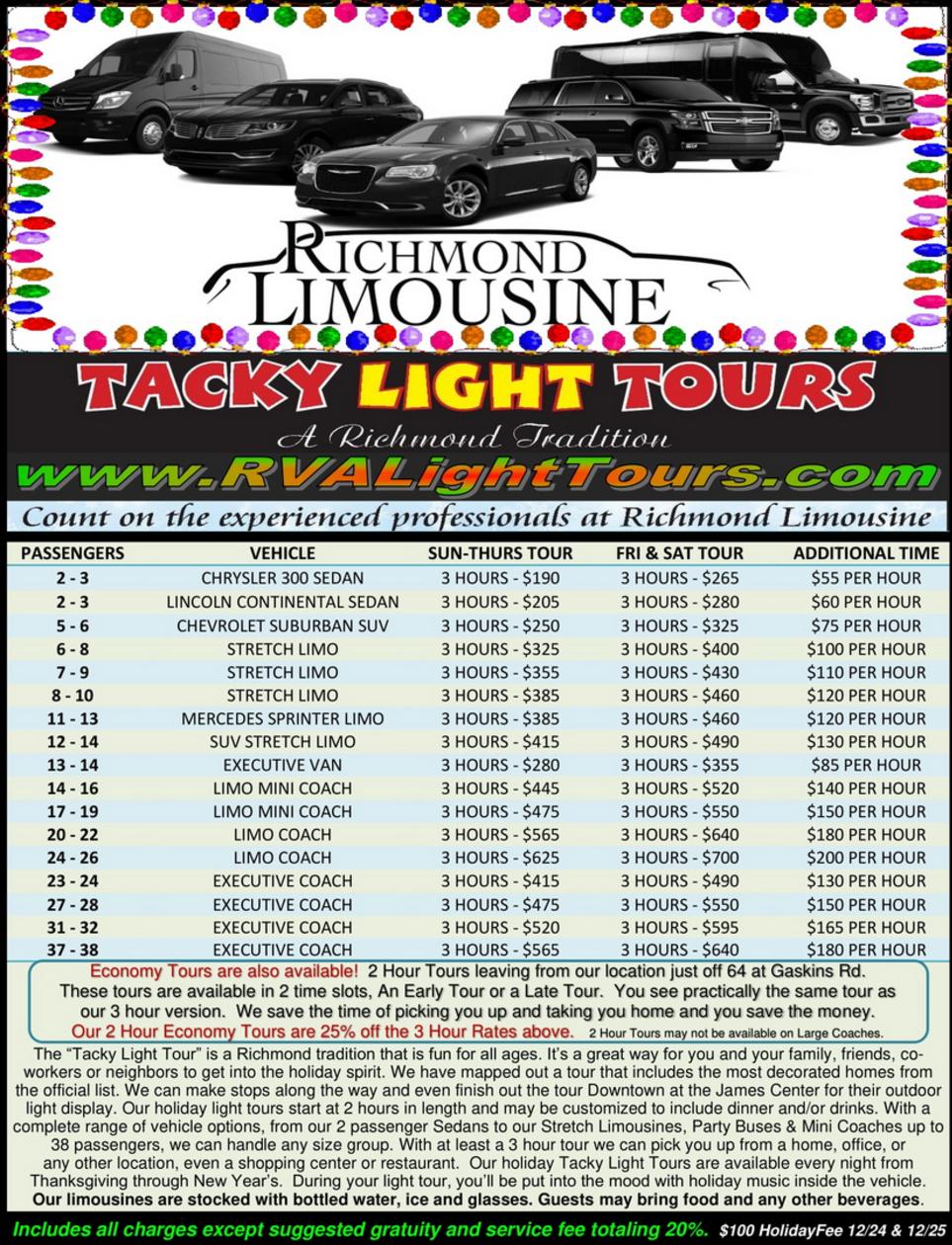 Tacky Light Tours Richmond VA Holiday Light Tours Christmas Light Limos