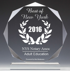 Best New York State Notary Trainer Licensing Classes Private Education Award 2016