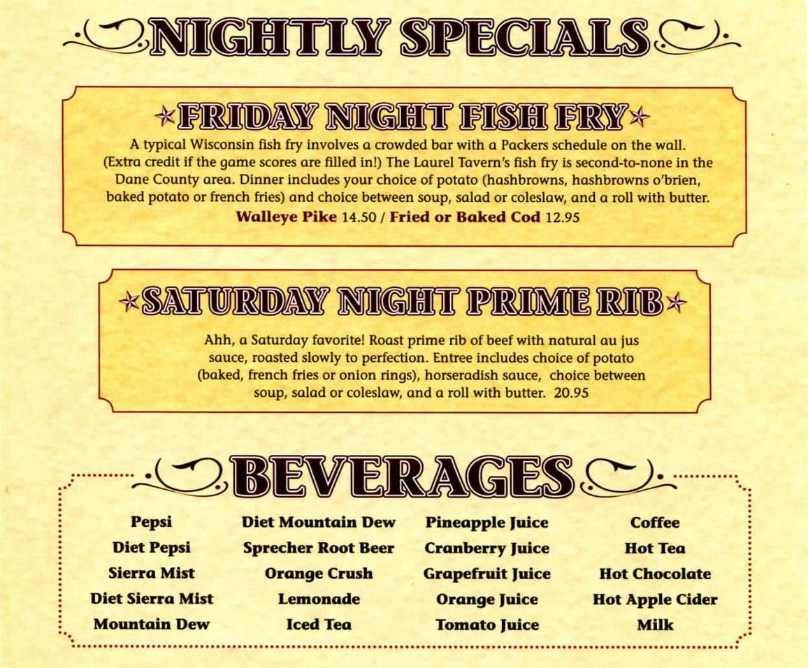 The Laurel Tavern • Madison, Wisconsin • Menu