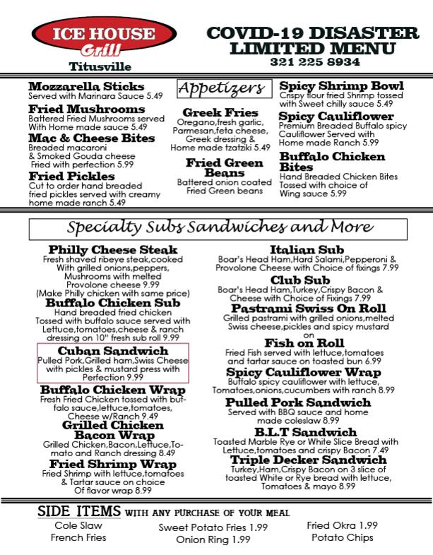 Titusville Menu