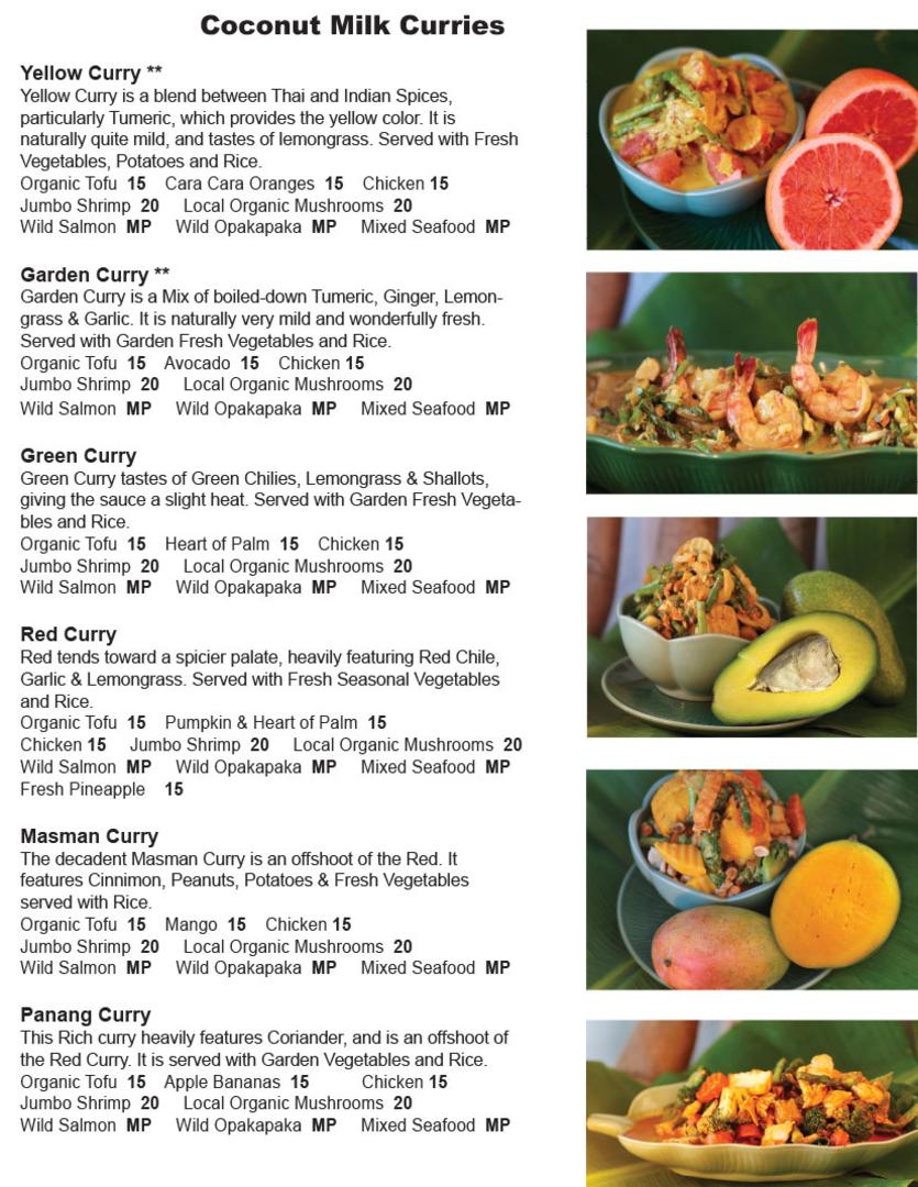 Coconut Milk Curries Menu