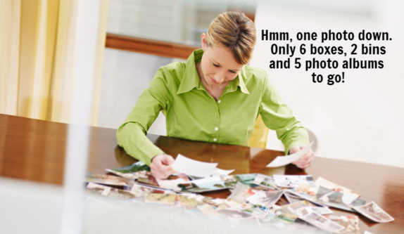 Woman organizing pictures