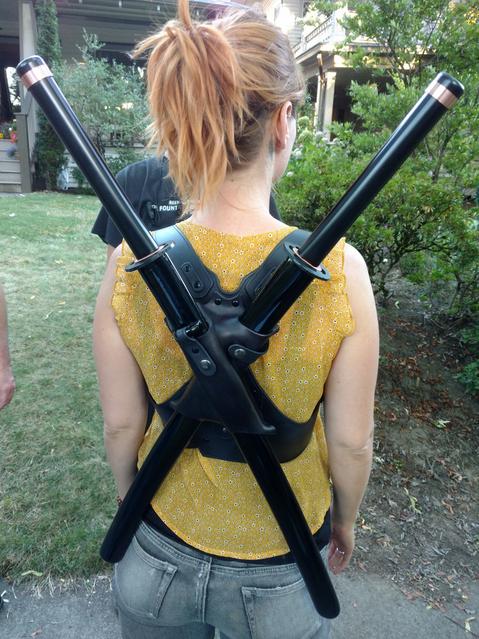 Custom samurai sword back harness prop