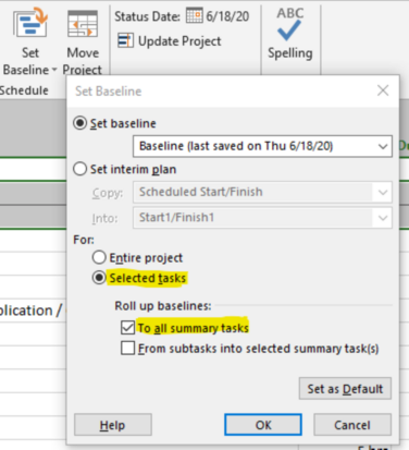 MS Project set baseline schedule