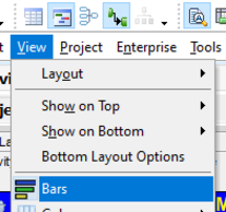 Go to Primavera P6 View tab and then select bars